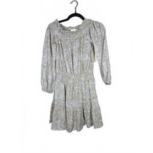 MICHAEL KORS WOMENS PRINTED CRINKLE OFF-THE SHOULDER KHAKI S